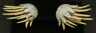 Vintage Heavy 14k 2 - Tone Gold 1.  60ct Vs1/h Diamond Cluster Wing/feather Earrings