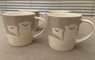 Set Of (4) Starbucks 2016 Polar Bear Mugs Cups Winter Snow 8 Oz.