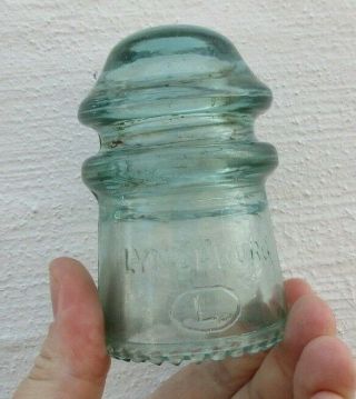 Vintage Aqua Glass Insulator Lynchburg No.  10 L Made In U.  S.  A.  - 3.  75 " Tall
