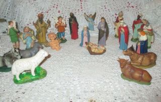 Vintage Nativity Figures Italy,  Hong Kong Etc Set Of 20