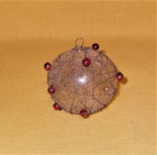 Old Antique Wire Wrapped & Beaded Mercury Glass Ball Christmas Ornament