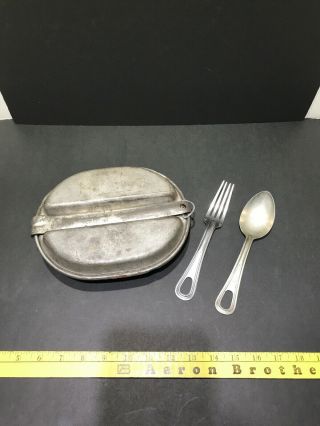 Wwii 1943 Dated Us Army Mess Kit W/ 2 Utensils Foley,  Mfg Co.