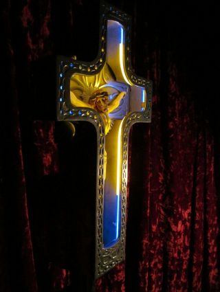 Vintage Funeral Standing Neon Crucifix Ornate Lighted Electric Casket Cross 3
