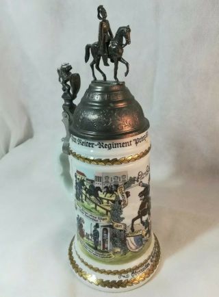 Vintage German Regimental Lidded Lithophane Beer Stein Calvary