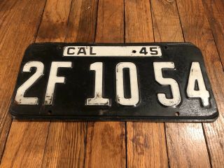 1945 Vintage California Black License Plate