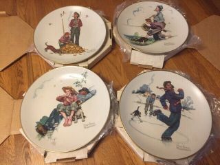 Complete Set 1974 Gorham China Norman Rockwell Plates Four Seasons