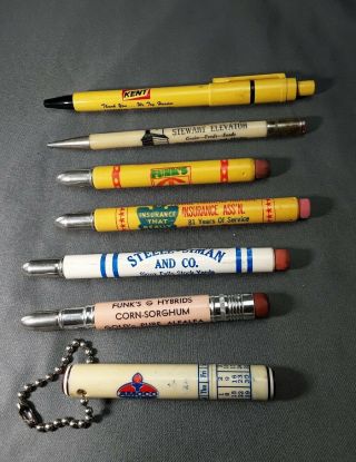 Vintage 7 Bullet Advertising Pencils & Pen Agriculture Feed Seed Livestock