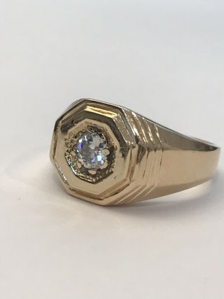 Mens Size 10 Vintage 14k Solid Gold Ring With Diamond