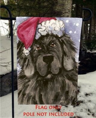 Christmas Garden Flag " Santa " Black Newfoundland Dog By Amy Bolin