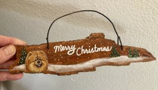 Bark Wood Painted “merry Christmas Chow Chow Dog Ornament /mini Sign Lisa Rogers
