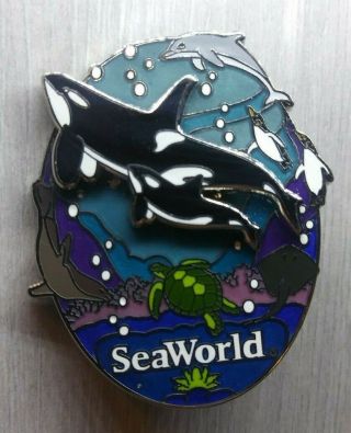 Seaworld Busch Gardens Orca Shamu Raised 2 Layer Pin Turtle Dolphin Manta
