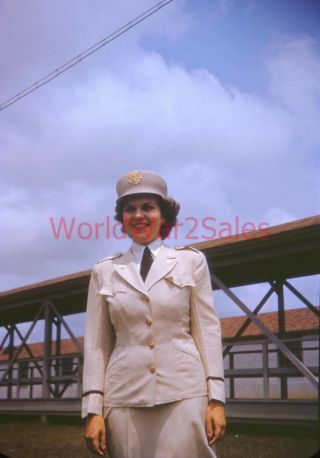 242 Wwii Kodachrome Color Slide Pretty Nurse In Dress Whites