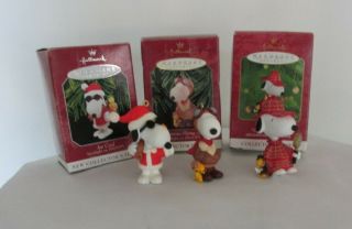 Vintage Hallmark Snoopy Ornaments 1 2 & 3 In The Spotlight On Snoopy Series