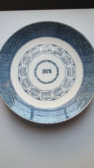Vintage Royal China Currier & Ives Style Blue & White 1978 Calendar Plate - 10 "