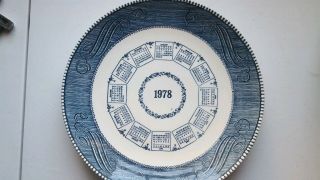 Vintage Royal China Currier & Ives Style Blue & White 1978 Calendar Plate - 10 