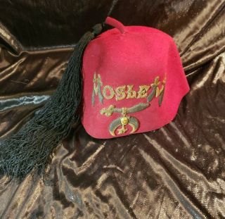 Vintage Shriner Masonic Moslem Felt Red Fez Hat