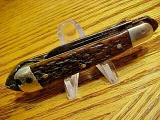 Old Vintage O.  Barnett Tool Co.  Hhh Bone Handle Pliers Pocket Knife - Parts - Repr