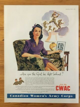 1944 Wwii Ad Canada Coke Coca Cola Recruiting Cwac Canadian Women 