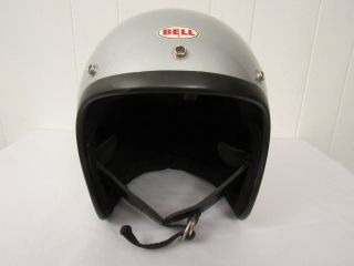 Vintage 1970s Bell Magnum Motorcycle Racing Helmet Silver 7 5/8
