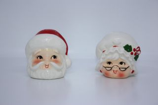 Vtg Mr.  And Mrs.  Clause Santa Salt Pepper Shakers Heads Christmas 635 Japan