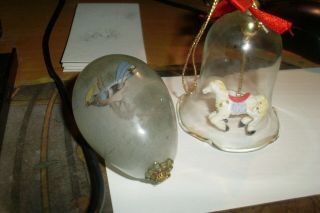 2 Vintage Ornate Glass Christmas Tree Hanging Decorations - 1 Hand Painted