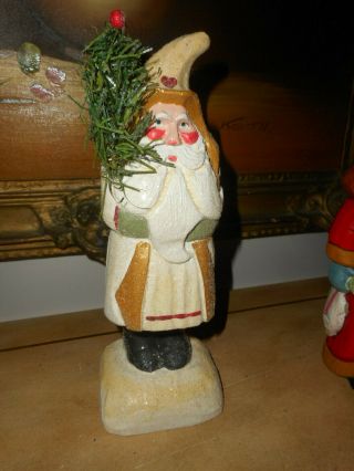 House Of Hatten 1995 White Santa With Glitter And Gold.  10 "