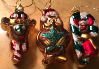 Vintage Set Of 3 Small Old World Glass Disney’s Winnie The Pooh Themed Ornaments