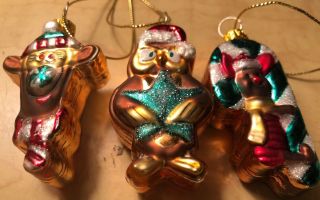 Vintage Set Of 3 Small Old World Glass Disney’s Winnie The Pooh Themed Ornaments 2