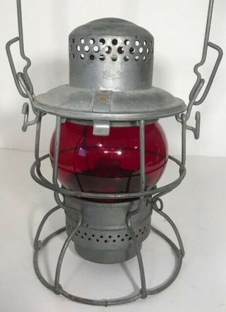 Vintage Cpr Canadian Pacific Railway Railroad Lantern With Ruby Red Globe