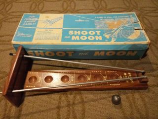 1959 Drueke Shoot The Moon Dark Wood/walnut Vintage Game With Ball And Box