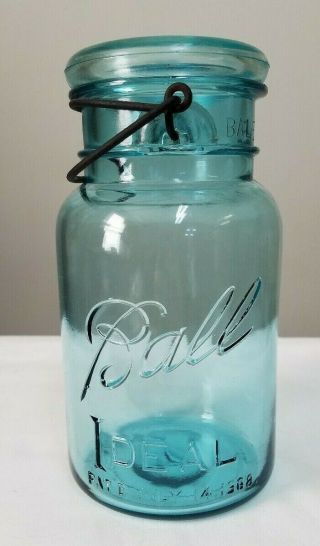 Vintage Ball Ideal QUART Blue Glass Canning Mason Jar Wire Bail w/ Lid 7 Craft 2