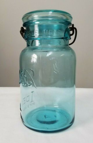 Vintage Ball Ideal QUART Blue Glass Canning Mason Jar Wire Bail w/ Lid 7 Craft 3