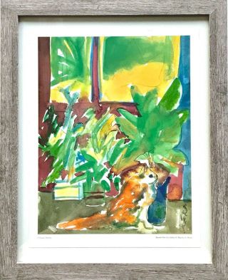 Romare Bearden St.  Maarten: Orange Cat Tropical Plants Framed Fine Art Print