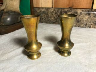 Set Of 2 Vintage Solid Brass Bud Vases