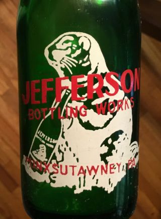 Old Punxsutawney Pa Jefferson Soda Pop Bottle Painted Label Acl Advertising