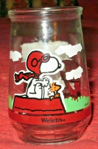 Snoopy " Welches Jelly Jar " Cp - 3 Clear Glass With Painting