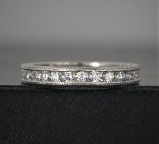 $2950 Vintage Platinum Round Diamond 2.  9mm Milgrain Eternity Wedding Band Size 4