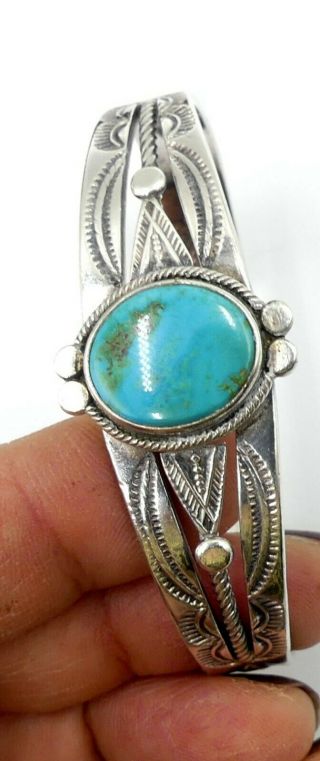 Vintage Navajo Sterling Silver & Natural Turquoise Cabochon Cuff
