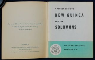 A POCKET GUIDE TO GUINEA AND THE SOLOMONS,  WWII Army Special Service Div. 2