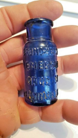 Vintage Bromo - Seltzer Emerson Drug Co Baltimore Cobalt Blue Bottle 7/8 " Opening