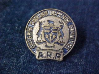 Orig Ww2 Lapel Badge " Arp " Ontario Civilian Defence Committee Air Raid Precaution