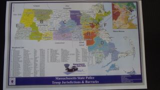 Massachusetts State Police Troop Jurisdictions & Barracks Poster Map