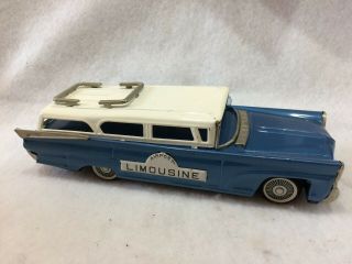 Vtg Airport Limousine Tin Litho Metal Friction Car Made In Japan Blue & White