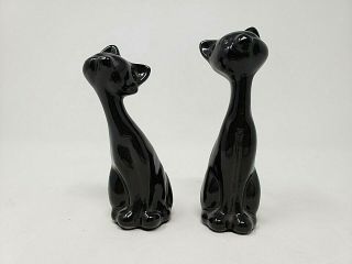 Vintage Set Of 2 Black Cat Ceramic Figurines