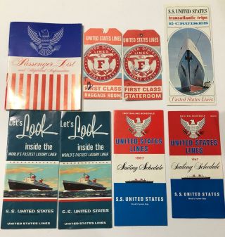 Vtg 1967 Ss United States Deck Sailing Schedule Pamplets Tickets Passenger List