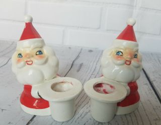 Vintage Holt Howard Santa Claus Ceramic Candle Holders Pair Hh Japan
