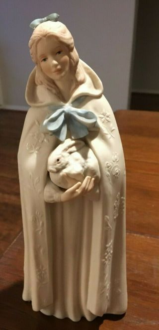 Cybis Porcelain Figurine Melissa Girl With Blue Bow Holding A Rabbit