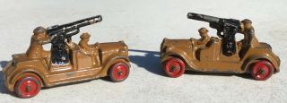 2 Barclay Manoil Vintage Lead Toy Ww1 Era Us Army Armoured Cars With Cannons X 2