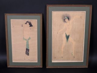 Vintage Vala Moro Art Deco Nude Woman Colored Etching Prints Signed