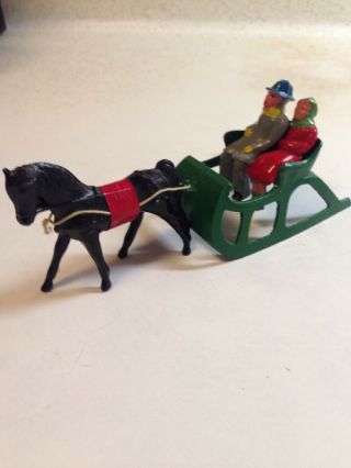 Barclay Man & Woman In Horse Drawn Sleigh Christmas Lead Figure Toy 2